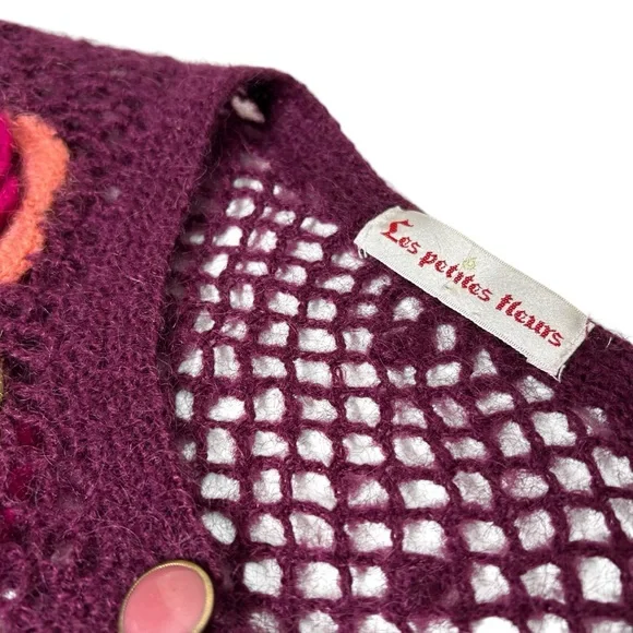 Vintage Crochet Floral Cardigan Purple Appliqué Boho Cottagecore Sz M - Picture 10 of 13